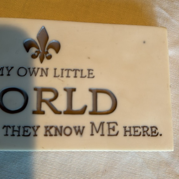Cute White and Gray Marble Stone Desk, Shelf, or Wall Sign with Fleur de Lis - Picture 4 of 5